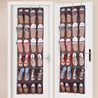 

24 Pockets Hanging Over Door Holder Shoes Nonwoven Fabric Mesh Organizer Storage Wall Closet Bag - Brown organizador