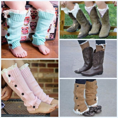 

Girls Children Trendy Knitted Button Lace Leg Warmers Trim Boot Cuffs Socks HOT