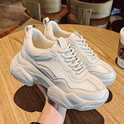 

LZJ Pantshoes Comfy Breathable Mesh Trainers Chunky Heels 5cm Womens Platform Sneakers Women Shoes Casual Female Shoes 35-40