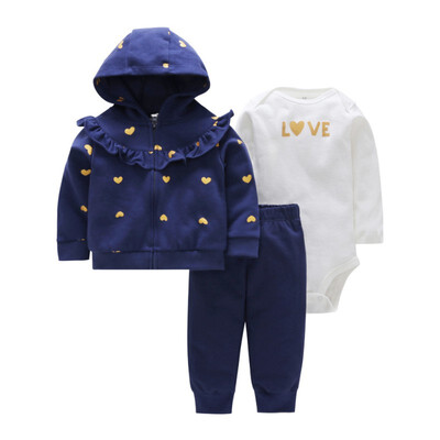 

Baby Girls Clothes Sets Romper Long-Sleeved Trousers Boys And Girls Cartoon Letter Love Print Pants Hooded Jacket