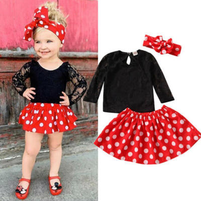 

3pcs Toddler Kids Baby Girls Clothes Lace T-Shirt TopsDress Skirt Outfits Set