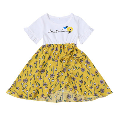 

Baby Girls Summer Short Sleeve Print Floral Letter Dress Kids Children High Quality Casual Soft Cotton Pattern Clothing Dress