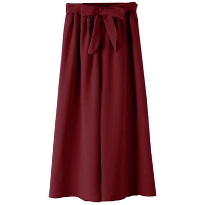 

Elastic waist tie bow eight-point wide leg pants women High waist Solid Color 6 Color Casual Loose Pleated Pants trousers