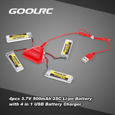

4pcs GoolRC 37V 500mah 25C Li-po Battery with 4 in 1 USB Battery Charger for GoolRC T37 JJRC H37 Drone Quadcopter