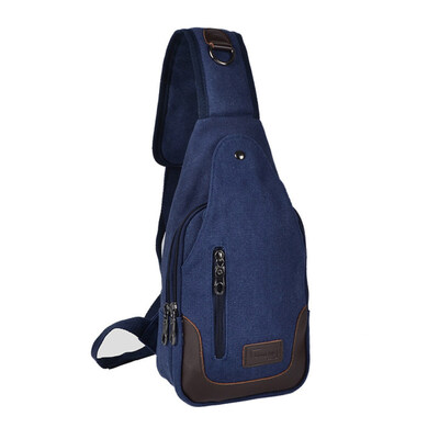 

Men Faux Leather Patchwork Zipper Crossbody Shoulder Pouch Canvas Chest Bag