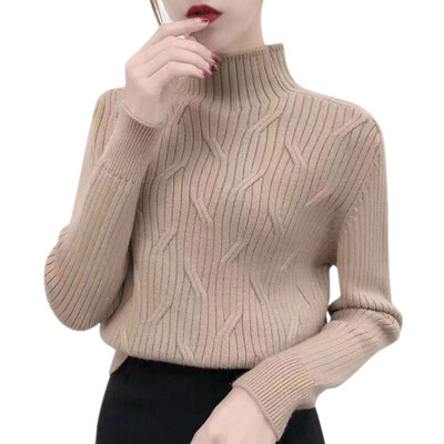 

Solid Color Womens Sweater Autumn WinterTurtleneck Long Sleeves Korean Style Knit Pullover