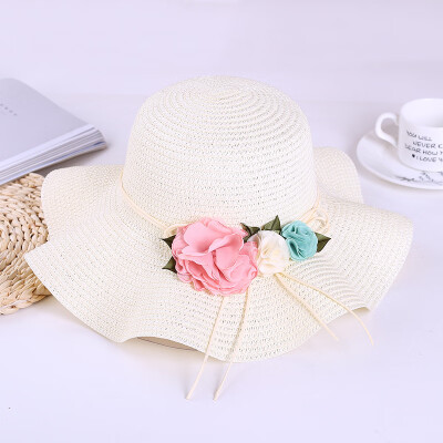 

South Korea hand-woven wave edge straw hat bow beach sun hat beach vacation photo sun hat woman