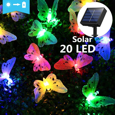 

20 LED Solar Fiber Optic Butterfly Solar Lamp Powered Light Fibre Optic Garden Outdoor String