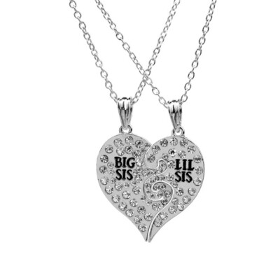 

2 PcsSet Big Sis Lil Sis Big Sister Little Sister Best Friends Forever Broken Heart Pendant Necklace Rhinestone Gift