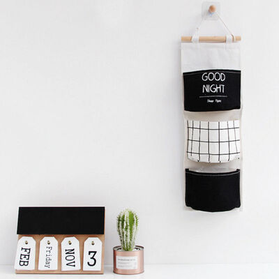 

Simple Lattice Stripe Pattern Household Black White Three Pocket Storage Bag Portable