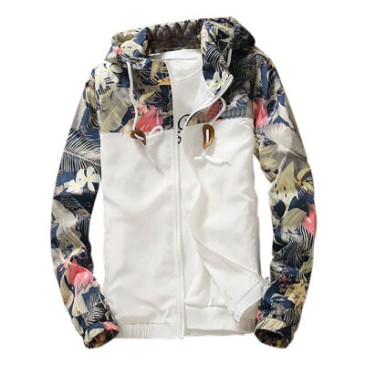 

Floral Jacket Autumn Mens Hooded Jackets Slim Fit Long Sleeve Homme Trendy Windbreaker Coat