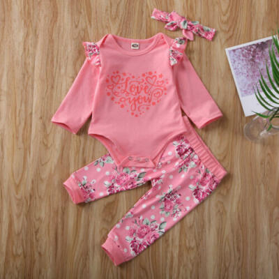 

UK Princess Toddler Baby Girl Fly-Sleeve Romper Top Floral Trousers Clothes 3pcs