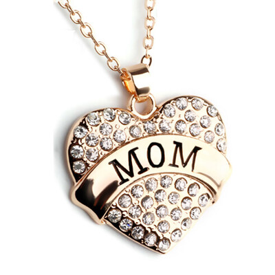 

Family Women Jewelry Heart Shape Clear Mom Blessed Pendant Necklace Mothers Day Gifts