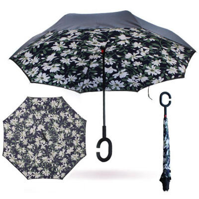 

Reverse Folding Double Layer Inverted Chuva Umbrella Self Stand Inside Out Rain Protection C-Hook Hands Windproof for Car