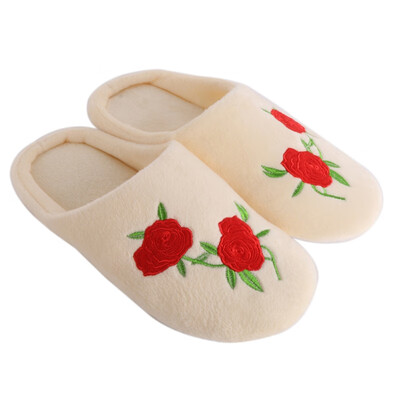

1 pair two Rose Soft Bottom Cutton Home Slippers Hot Indoor Slippers Flat Non-Slip Shoes For House