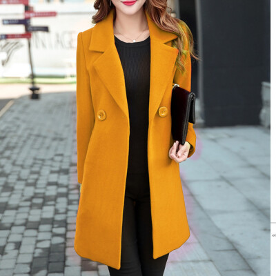 

Toponeto Womens Winter Lapel Wool Coat Trench Jacket Long Sleeve Overcoat Outwear