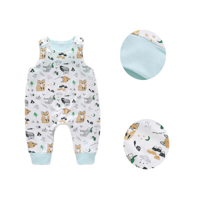 

Unisex Kids Children Summer New Sleeveless Print Cartoon Fox Pattern Cotton Casual Full-Length Rompers