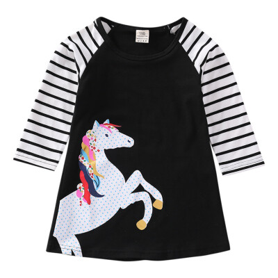 

Girls Dress Children Cartoon Print Striped Long-sleeved Dresses 2018 New Autumn Children Clothing Baby Girls Clothing 2-8Y