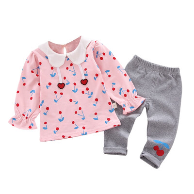 

2019 Brand New Infant Toddler Newborn Baby Girls Floral Cherry Clothes TopsLeggings Pants 2Pcs Set Bottoms Casual Outfits