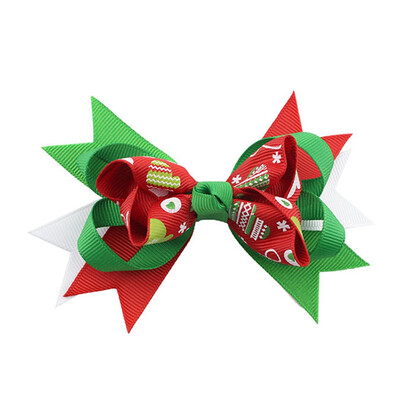 

New Fashion Girls Christmas Snowman Print Hair Bows Hairgrips Handmade Head Wear Hair Clips