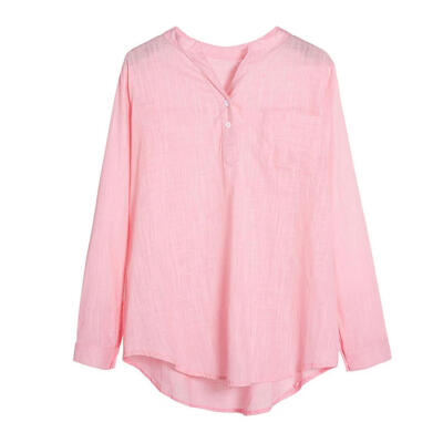

Autumn Women Long Sleeve Tops Casual Loose Solid Color Stand Collar Shirts
