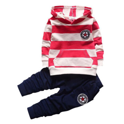 

2 PCS Set Children Baby Girls Clothing Sets Clothes Newborn Infant Full Sleeve Striped Hooded Coat Tops Pants Toddler Kids