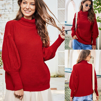

Tailored Women Turtleneck Solid Color Pullover long Sleeve Loose Knitted Sweater Tops