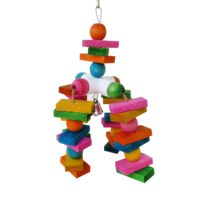 

Bird Toy MultiColor Parrot Plaything with Bell Wooden Pet Chewing Swing Hanging Cage Supplies
