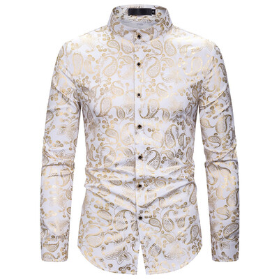 

Tailored Mens Casual Turn-down Collar Long Sleeve Shirt Gentleman Printing Wedding Tops