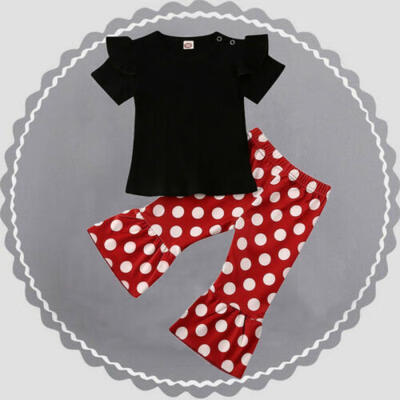 

Toddler Baby Girl Clothes Ruffle Tops T-shirt Polka Dot Flared Pants Outfits Set