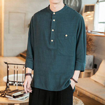 

Tailored Mens Spring And Autumn Loose Fashion Casual Daily Solid Color 9-sleeve Shirt Top