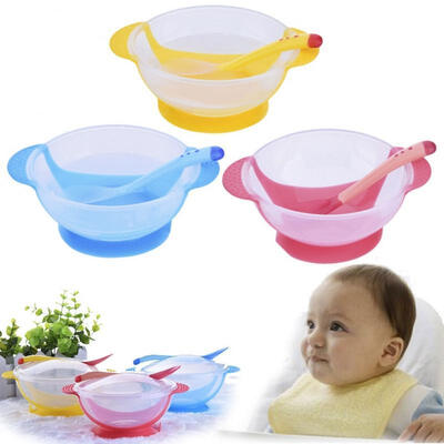 

Baby Feeding Training Bowl Temperature Sensing Spoon Suction Cup Tableware Set