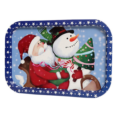 

Christmas Tinplate Storage Tray Decorative Food Serving Plate Fruit Tray Holiday Home Organizer Decorations
