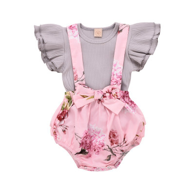 

Newborn Baby Clothing Romper Jumpsuits For Girls Summer T-shirtPrint Shorts Pants overalls For kids Clothes Set