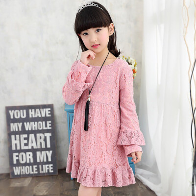 

Cotton Autumn Casual Baby Girls Lace Hollow Design Long Sleeve Dress Kids Toddler Princess Dresses