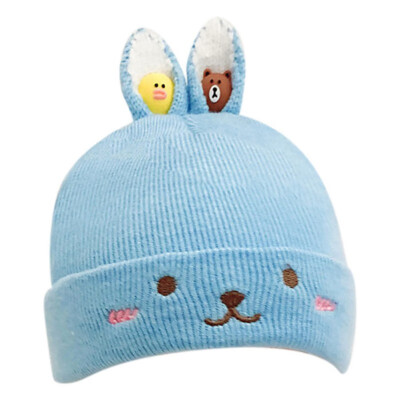 

Winter Newborn Cartoon Cute Warm Kids Girls Boys Baby Hats Knitted Wool Hemming Caps With Ball Cap Accessories