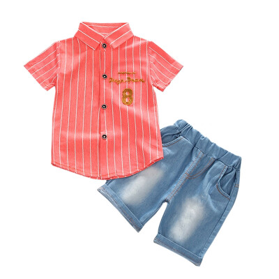 

Baby Boy Clothes Summer Baby Boys Short Sleeve Stripe Print Tops Blouse ShirtShorts Children Casual Outfits Sets