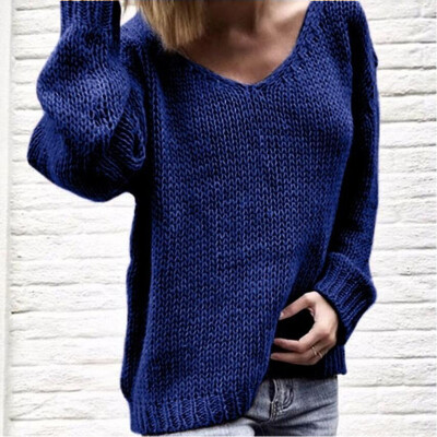 

Womens Autumn Long Sleeve Blouse V Neck Jumper Top Loose Sweater Casual T-shirt