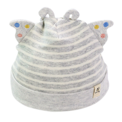 

Baby cap for girls spring new baby striped head cap cotton soft two ear cute fetal cap for 0-3M