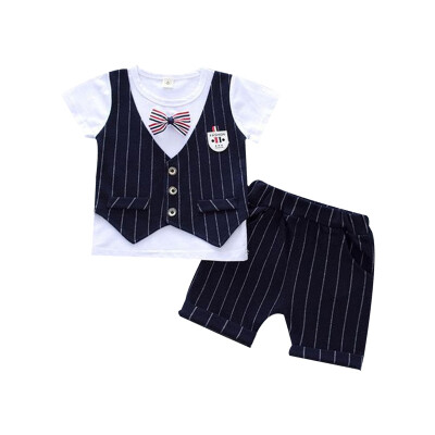 

Spring Autumn Boys Sets Comfortable Breathable Gentlemens Bow Striped Casual Short Sleeve T-Shirt Striped Shorts 2Pcs Sets