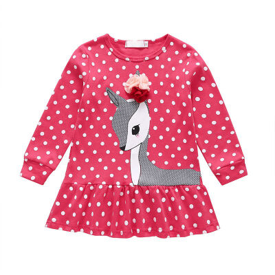 

Spring Girls Dress Dot Cartoon Long Sleeve Kids Dress For Girls Outdoor Sports Causal Baby Girls Dress Children Clothing