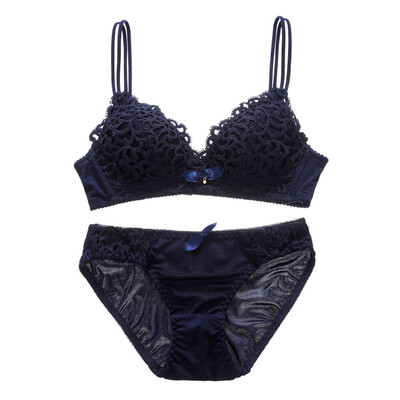 

Sexy Lingerie Set push-up Lace No Steel Ring Adjustable Embroidery Bow Gathered Bra Underwear Set