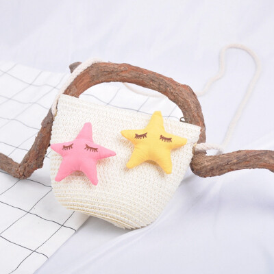 

1Pc Children Cute Five-pointed Star Design Cross-body Handbag Fashion Girls Kids Straw Shoulder Messenger Bag