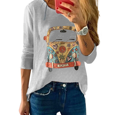 

Women T-shirts Print Long Sleeve O-Neck T-Shirt Loose Female Tops Soft Spring Autumn Lady Tshirt