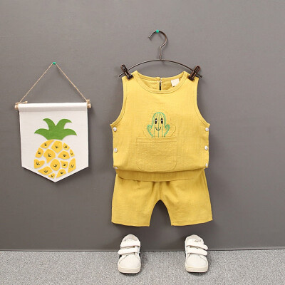 

2Pcsset Summer Children Baby Boys Casual Sleeveless Cartoon Print Vest TopsShorts Suits Costume Set