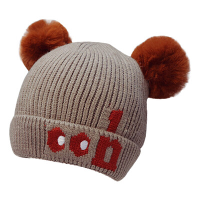 

Warm Winter Newborn Cute Warm Kids Girls Boys Baby Cartoon Hats Knitted Wool Hemming Caps With Ball