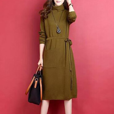 

winter dress long sleeve autumn knit maxi long dresses lady elegant solid streetwear large size Vestido de mujer