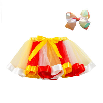 

2Pcs Baby Girls Summer Mesh Rainbow Color Matching High Waist Skirt Kid Girls Short Pleated Sweet SkirtHairband Cute 2-7y