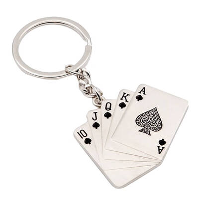 

Unisex Mini Playing Cards Spades Pendant Keychain Metal Games Keyring Car Key Holders Decor