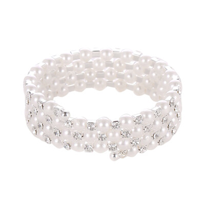 

Elegant Women Rhinestones 34 Rows Faux Pearl Bracelets Bangles Wedding Party Jewelry Gifts